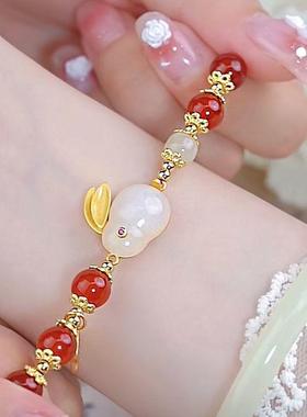 新中式玉兔手链女款小众设计高颜值学生手串闺蜜古风手环礼物