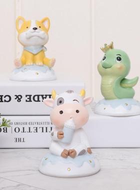 车品创意卡通十二生肖汽车内装饰品蛋糕生日礼物桌面树脂摆件