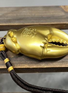 纯黄铜仿真螃蟹钳子大钳招财手中有钳手把件手中有钱黄铜摆件铜艺