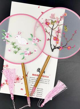 古风团扇走秀女童儿童汉服宫扇学生长柄旗袍舞蹈扇夏季古典小扇子