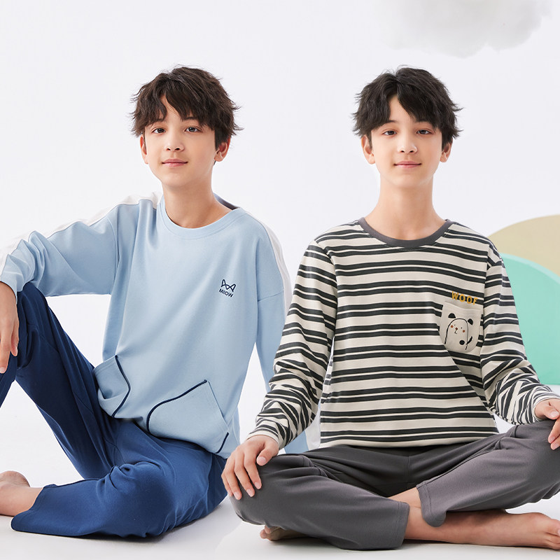 猫人2025新款男童睡衣青少年全纯棉儿童男孩大童初中学生家居服秋,淘宝优惠券,粉丝福利购,淘宝优惠卷