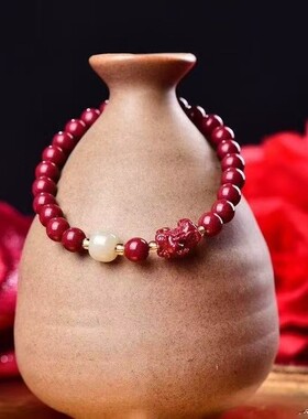 高含量紫金砂手链女款朱砂紫金砂貔貅光珠单圈手链貔貅手链