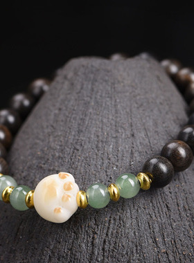 菩萨棋沉香木DIY文玩手链搭配和田玉猫爪配饰结缘佛珠念珠手串