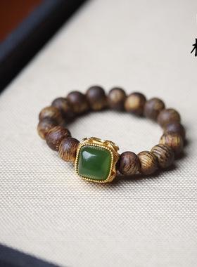 文莱沉香戒指DIY翡翠界面戒圈小手捻绕指环规格0.4木质佛珠男女款