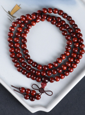 赞比亚小叶紫檀108颗手链念珠手串血檀老料高密佛珠木质文玩木串