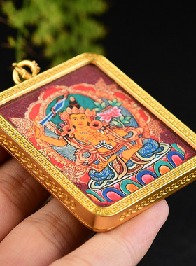 朱砂八大守护神唐卡吊坠精美双面浮雕生肖款挂件粗砂彩绘挂牌批发