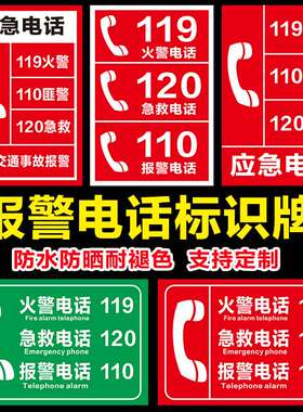 消防紧急电话标识牌火警电话119急救电话120报警电话110应急电话