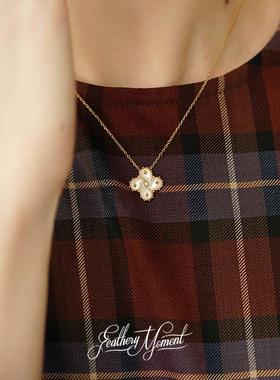 925银镀金白贝母项链复古优雅