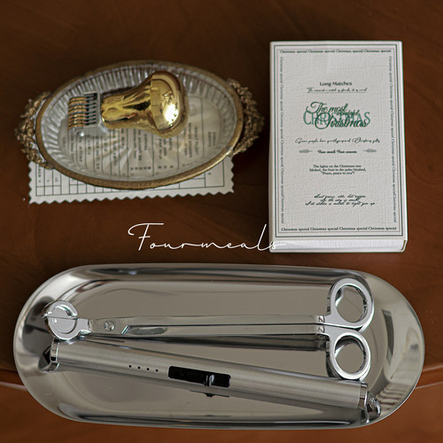 《银色衬裙》灭烛剪脉冲点火器套装点香薰蜡烛工具烛台托盘三件套 - 图0