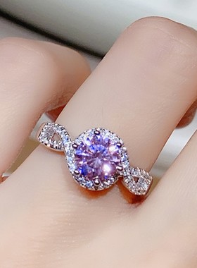 pt950交错莫桑石钻扭臂时尚戒指微镶钻18k铂金求婚彩钻求婚送礼