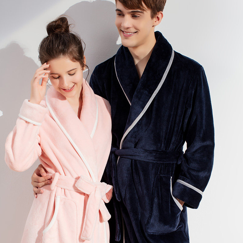秋冬季情侣一对加长款男珊瑚绒睡衣 雪遇睡袍/浴袍