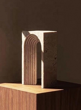 法式中古几何黄洞石拱门摆件