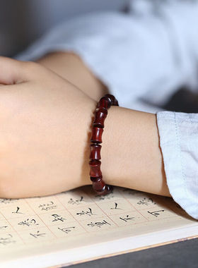 昂蔻节节高升手链印度小叶紫檀手串竹节女高油高密带金星红木串珠