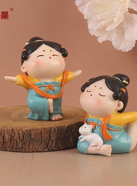 如果国潮唐仕女摆件家居饰品办公桌古风车载摆设手机架创意中国风