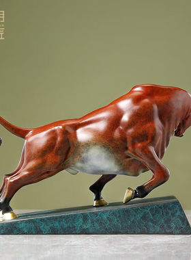 大明铜匠黄铜牛摆件鸿运福牛生肖牛家居玄关办公室摆件工艺品开业