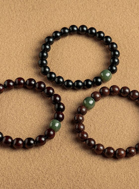 京狸小叶紫檀手串情侣款手串女木檀香木手饰品和田玉顶珠8mm紫檀