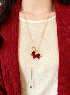 马年本命年小马吊坠项链女冬天配大衣的长款毛衣链百搭高级感配饰