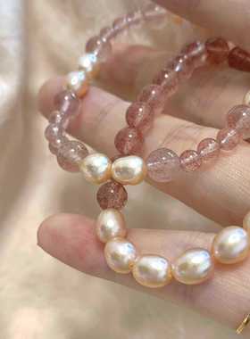 珍珠桃花玄学手链天然可爱新中式仿水晶手串女闺蜜仿珍珠国风手饰