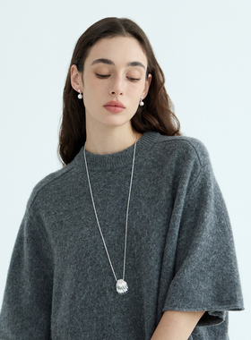 极简高级贝壳吊坠银色金属毛衣链