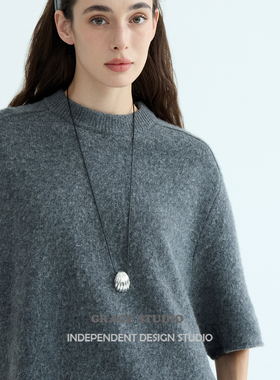 小众设计贝壳吊坠黑绳毛衣链