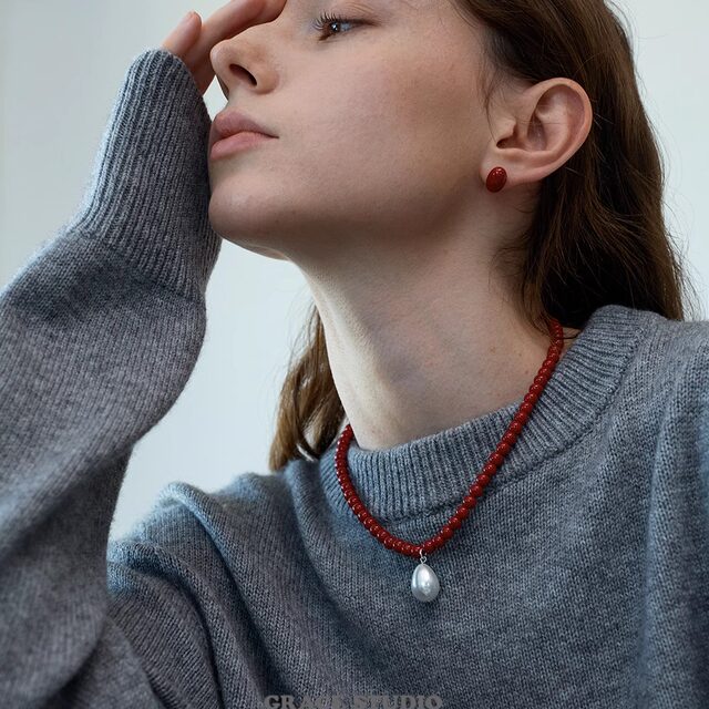 Acacia Red Bean Festival Atmosphere Red Earrings Necklace