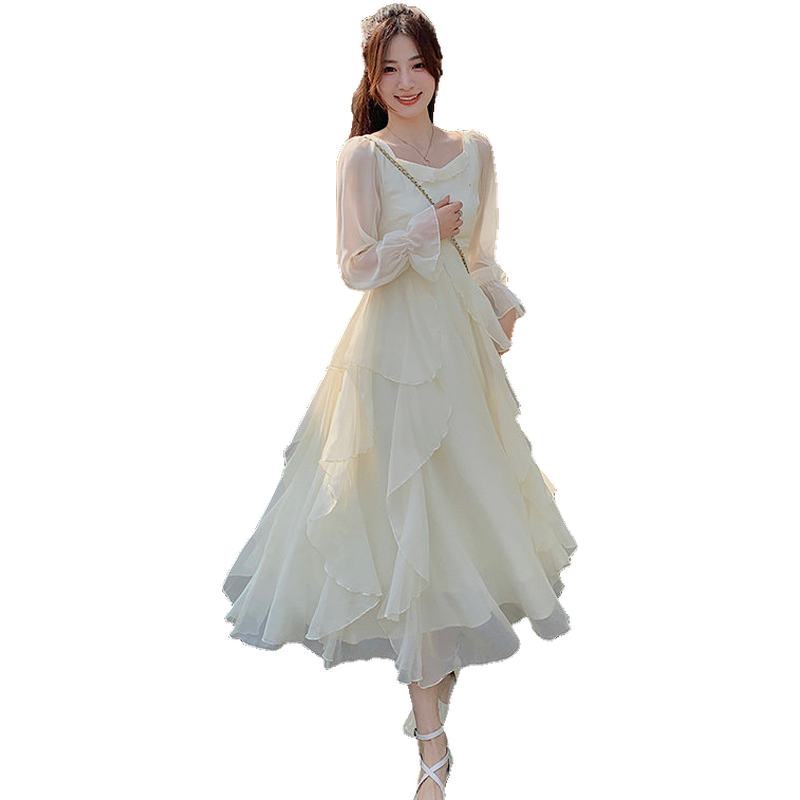 现货新款上市高腰优质圆领精品纯色疯狂促销常规2024夏仙女连衣裙