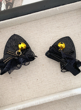 暗黑风万圣节可爱黑色猫耳铃铛发夹搞怪小号拍照夹子女小恶魔发饰