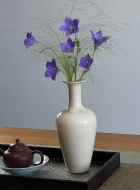 宋风中式陶瓷柳叶瓶插花花瓶