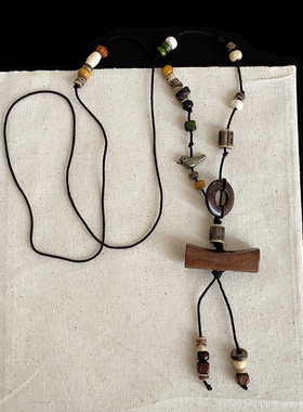 手工编织串珠圆木棉绳长款项链复古高级感独特时尚潮流颈链毛衣链