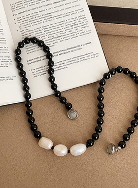 法式轻奢淡水珍珠黑色串珠磁吸项链女简约潮流气质百搭颈链锁骨链