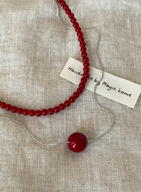 新中式安可拉红色串珠项链蛇骨链女小众优雅时尚气质颈链锁骨链
