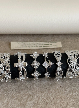 气质时尚缕空蝴蝶结花朵锆石戒指女高级感轻奢通勤百搭指环戒子