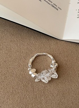 不规则串珠碎银戒指女简约设计感个性百搭时尚潮流通勤指环戒子