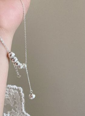 拉丝金属小圆球吊坠项链女轻奢简约个性时尚气质优雅颈链锁骨链