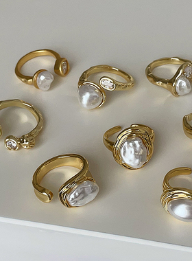 欧美个性夸张巴洛克珍珠戒指女气质独特时尚潮流通勤百搭指环戒子