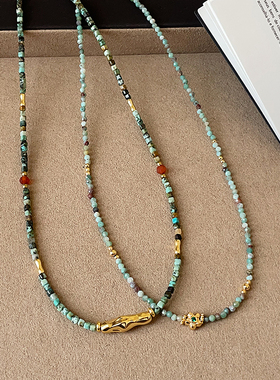 民族风绿色水晶花朵项链女高级感小众气质轻奢复古百搭颈链锁骨链