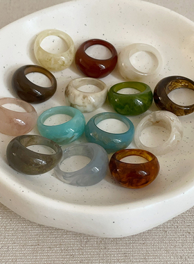 简约百搭几何圆形彩色树脂戒指集合独特个性时尚气质通勤指环戒子