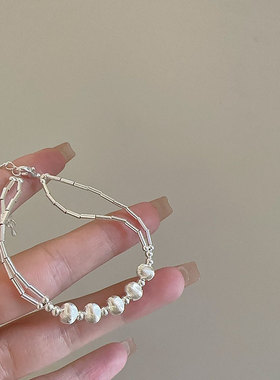 简约高级感拉丝小圆珠手链女轻奢优雅复古时尚气质百搭手环手饰