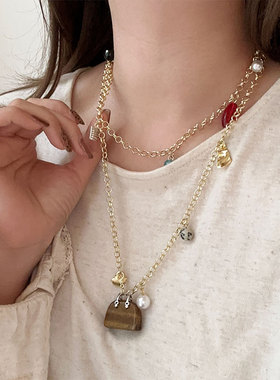 一款多戴天然石包包长款项链夸张个性独特时尚百搭腰链颈链毛衣链