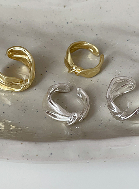 复古哑光褶皱麻花戒指女夸张个性独特高级优雅潮流百搭指环戒子