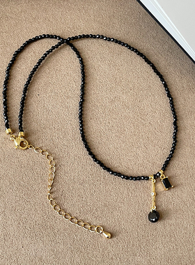 气质独特黑色水晶串珠流苏项链女复古甜酷个性时尚百搭颈链锁骨链