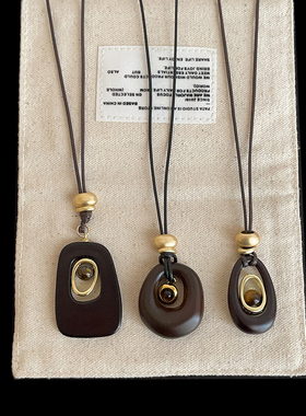 复古几何椭圆水滴虎眼石编绳长款项链女轻奢时尚潮流颈链毛衣链