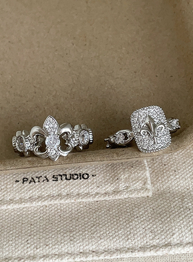 重工细闪鸢尾花锆石戒指女轻奢小众独特精致时尚潮流百搭指环戒子