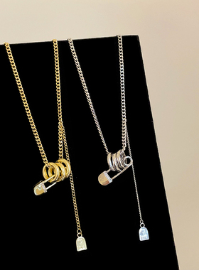 设计感三环别针吊坠项链女小众独特个性时尚气质百搭颈链毛衣链