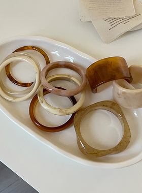 港风复古不规则树脂纹理手镯女小众设计感独特精致百搭手环手饰