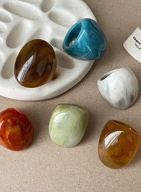 潮流ins椭圆晕染树脂扳指戒指女夸张个性独特时尚百搭指环戒子