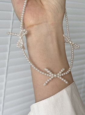 甜美可爱少女感蝴蝶结珍珠项链女精致优雅个性时尚百搭颈链锁骨链