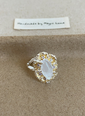 中古风重工金属花朵开口戒指女小众个性气质时尚通勤百搭指环戒子