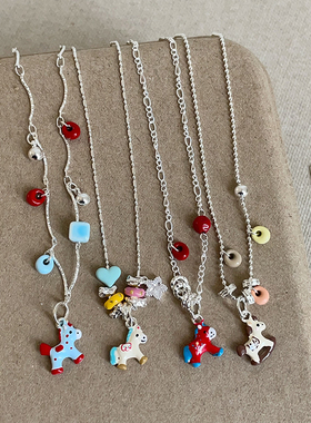 甜美多巴胺爱心跑环小马吊坠项链女少女心可爱时尚潮流颈链毛衣链