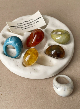 气质独特多色晕染椭圆树脂戒指女显白个性精致时尚潮流指环戒子